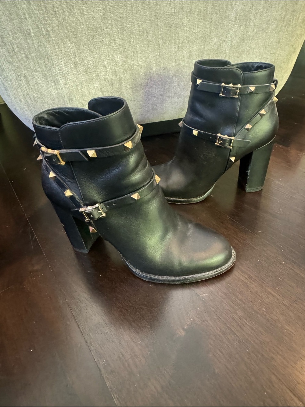 Valentino Rock Stud Black Leather Ankle Boots